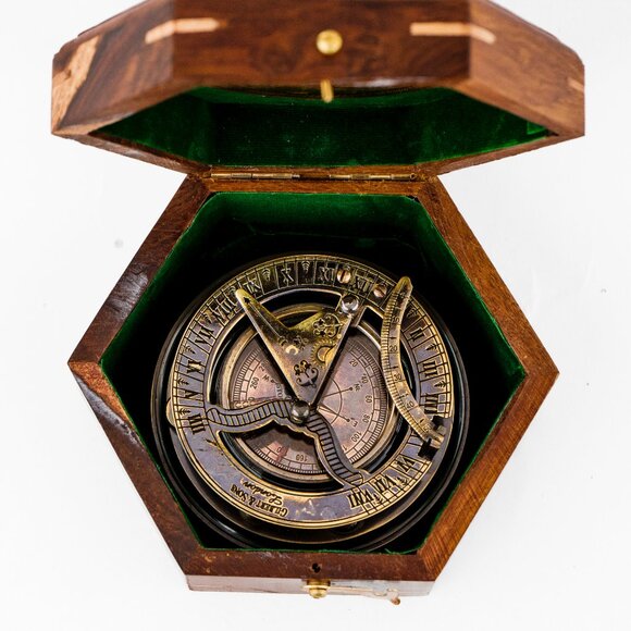 Magnetic Brass Gilbert Compass with Wood Box 3 Inch Heavy Duty for Navigational - Picture 10 of 17